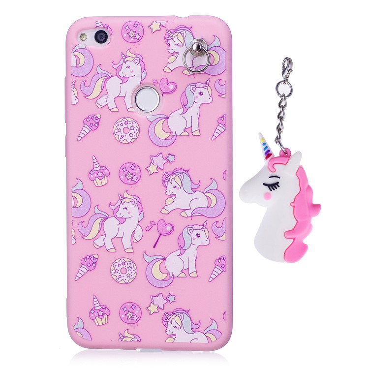 Unicorn Patterned TPU Case with Unicorn Pendant for Huawei P8 Lite (2017) / Honor 8 Lite - Pink-2