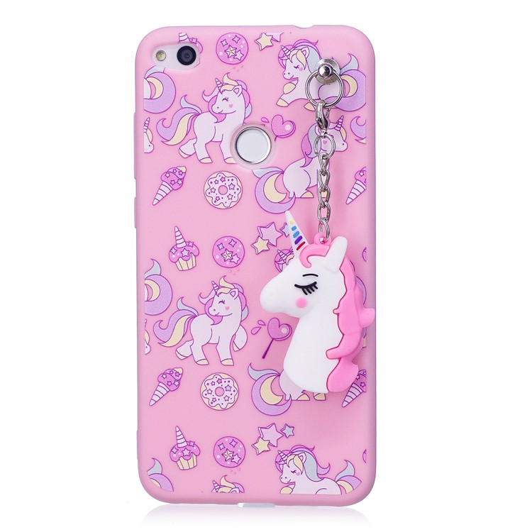 Unicorn Patterned TPU Case with Unicorn Pendant for Huawei P8 Lite (2017) / Honor 8 Lite - Pink-3