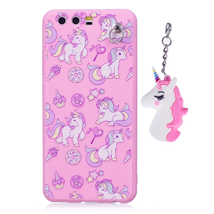 Unicorn Patterned TPU Cover Case with Unicorn Pendant for Huawei P10 - Pink-2