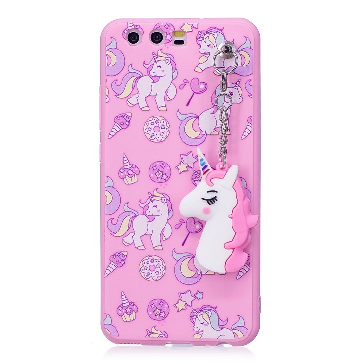 Unicorn Patterned TPU Cover Case with Unicorn Pendant for Huawei P10 - Pink-3