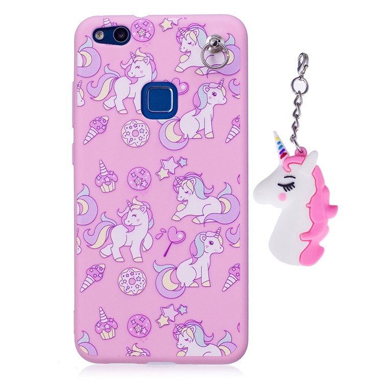 Unicorn Patterned TPU Mobile Cover with Unicorn Pendant for Huawei P10 Lite - Pink-2