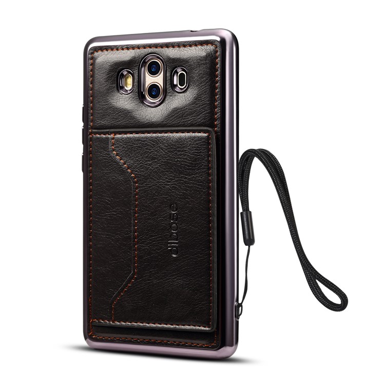 For Huawei Mate 10 Leather Coated Plated TPU Mobile Case with Card Slot Kickstand - Black-3