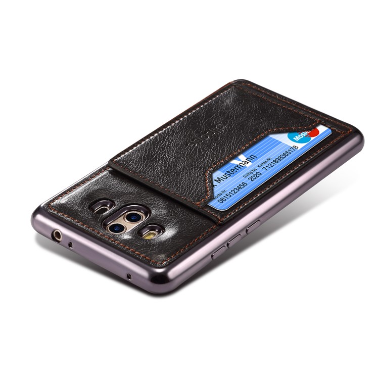 For Huawei Mate 10 Leather Coated Plated TPU Mobile Case with Card Slot Kickstand - Black-5