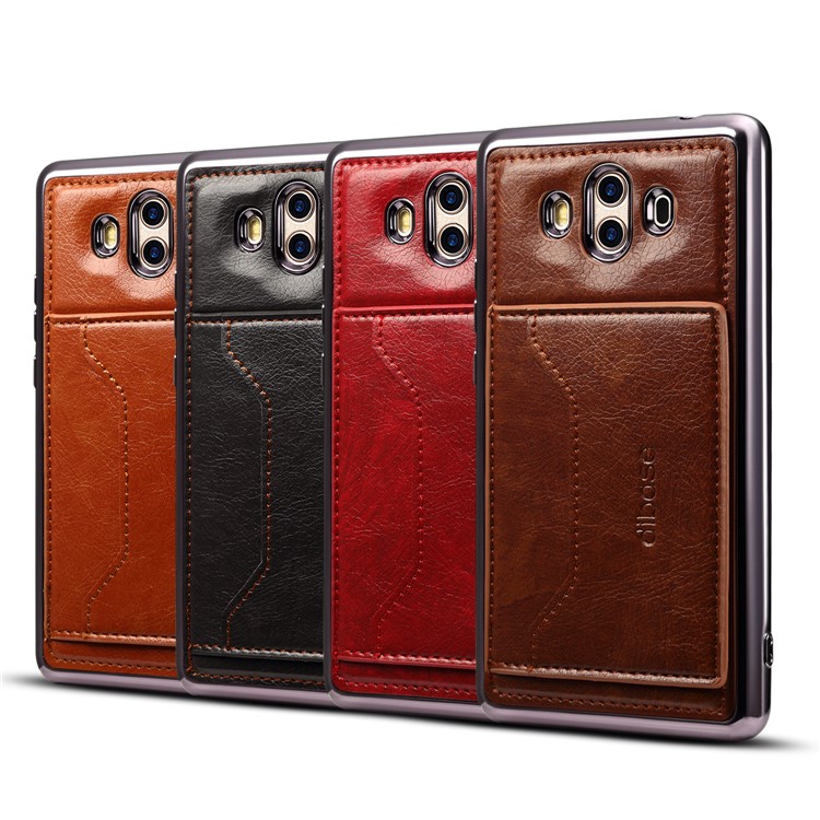For Huawei Mate 10 Leather Coated Plated TPU Mobile Case with Card Slot Kickstand - Black-7