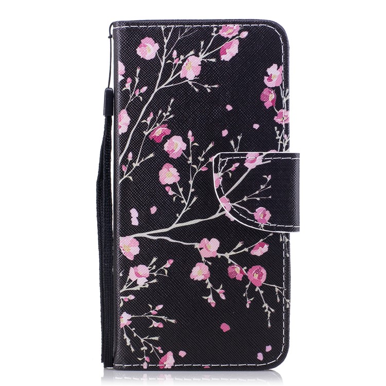 Pattern Printing Leather Wallet Case for Huawei Honor 7X - Pink Flowers-1