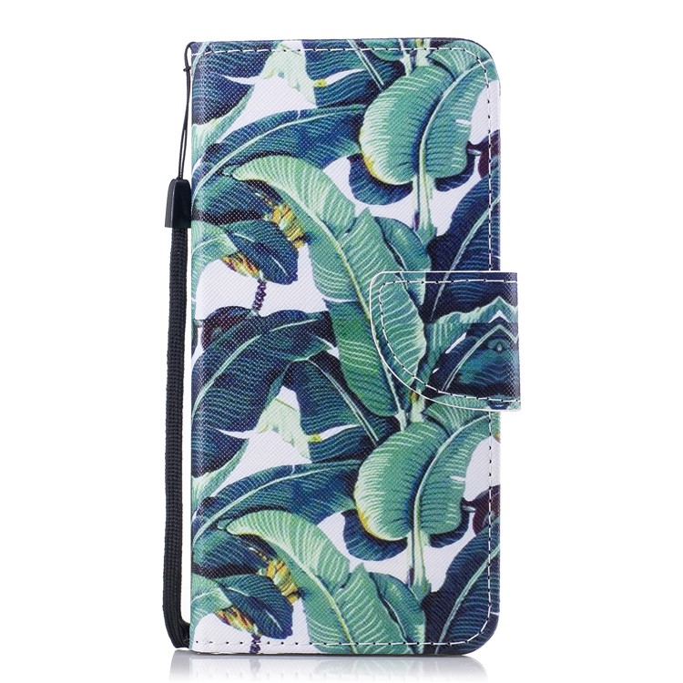 Pattern Printing Leather Wallet Phone Protective Case for Huawei Honor 7X - Green Leaves-1