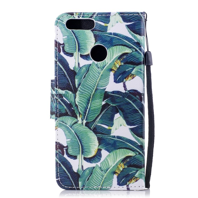 Pattern Printing Leather Wallet Phone Protective Case for Huawei Honor 7X - Green Leaves-2