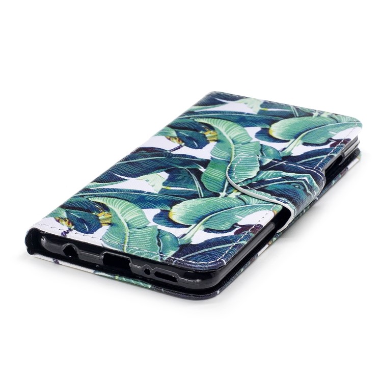 Pattern Printing Leather Wallet Phone Protective Case for Huawei Honor 7X - Green Leaves-4