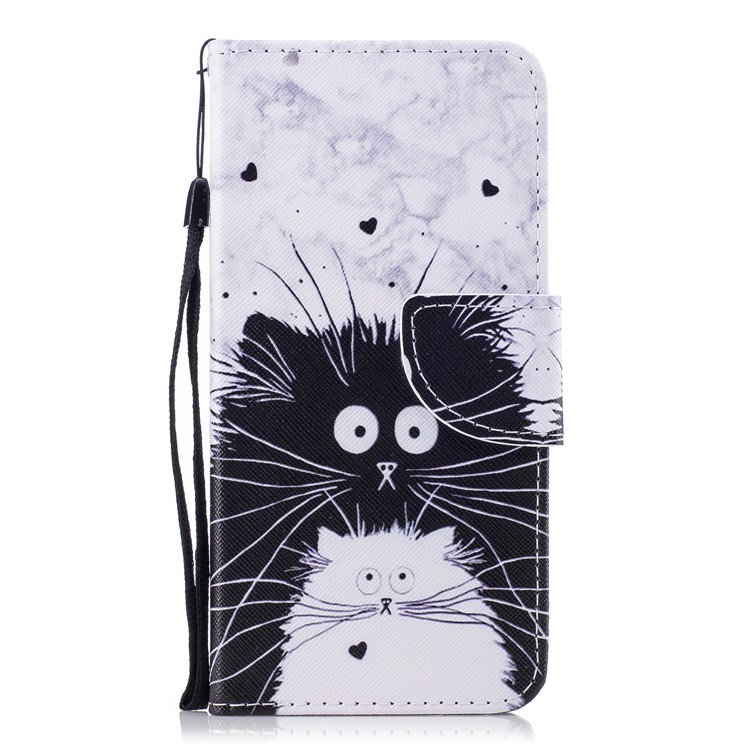 Pattern Printing Leather Wallet Cover for Huawei Honor 7X - Black and White Cat-1