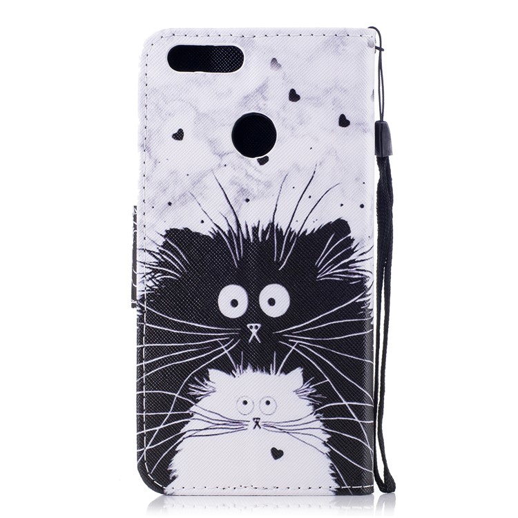 Pattern Printing Leather Wallet Cover for Huawei Honor 7X - Black and White Cat-2