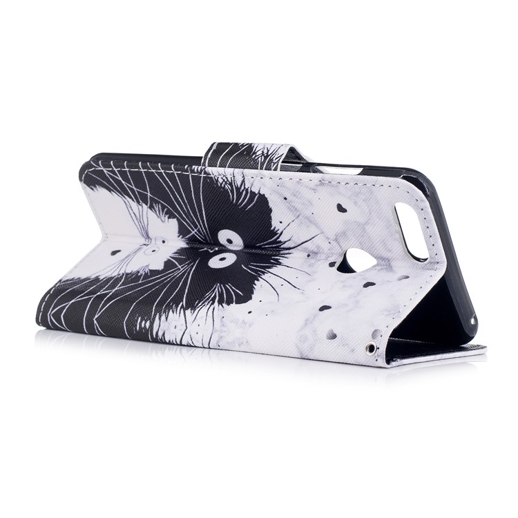 Pattern Printing Leather Wallet Cover for Huawei Honor 7X - Black and White Cat-3
