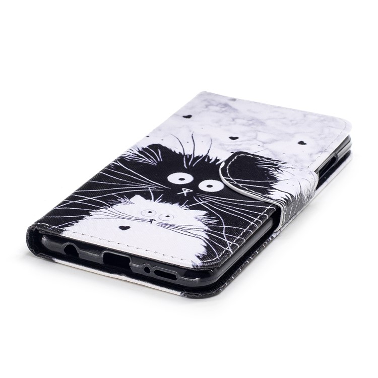 Pattern Printing Leather Wallet Cover for Huawei Honor 7X - Black and White Cat-4