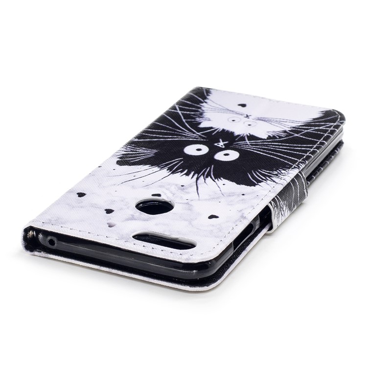 Pattern Printing Leather Wallet Cover for Huawei Honor 7X - Black and White Cat-5