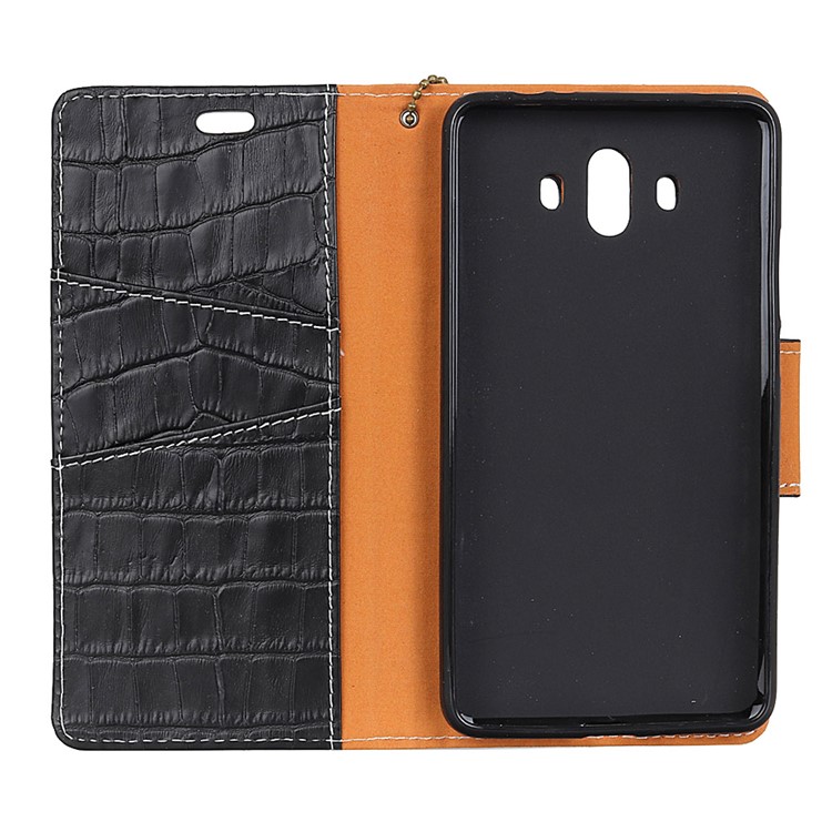 Crocodile Texture Genuine Leather Wallet Stand Casing for Huawei Mate 10 - Black-3