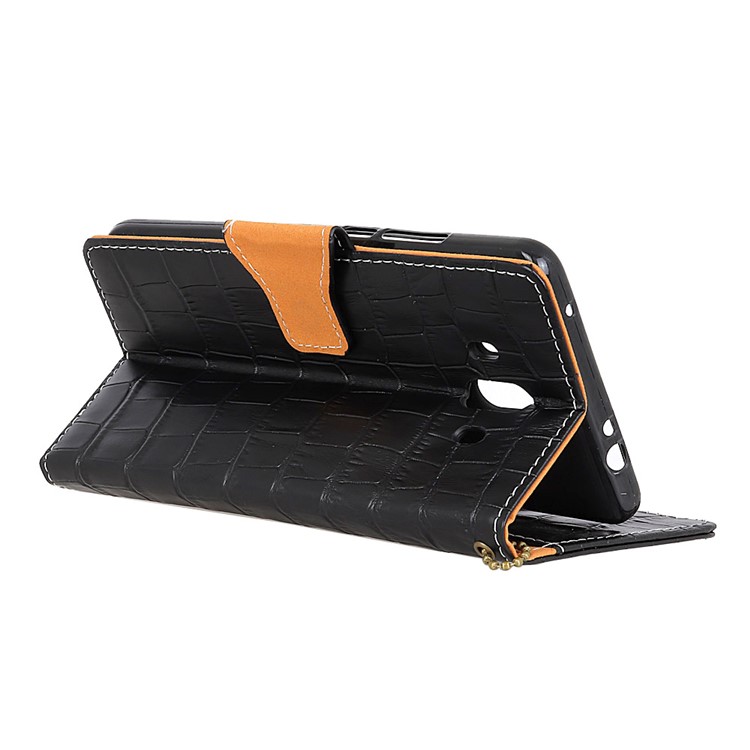 Crocodile Texture Genuine Leather Wallet Stand Casing for Huawei Mate 10 - Black-4