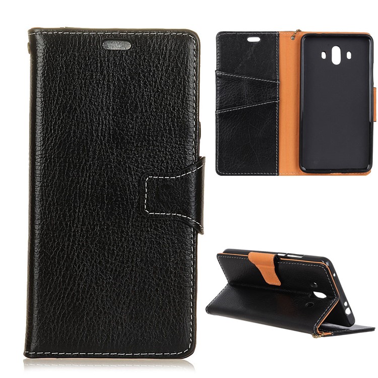 Genuine Leather Crazy Horse Wallet Stand Cover Accessory for Huawei Mate 10 - Black-1