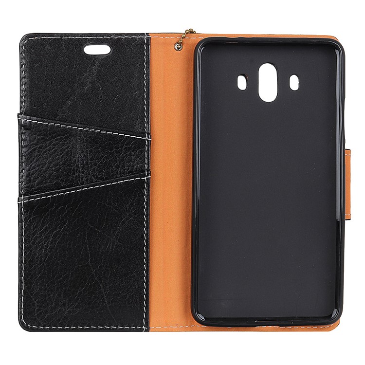 Genuine Leather Crazy Horse Wallet Stand Cover Accessory for Huawei Mate 10 - Black-4
