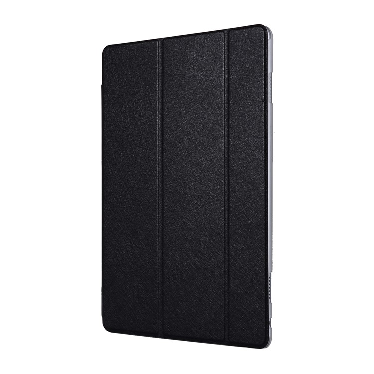Silk Texture Tri-fold Stand Leather Case for Huawei Honor Waterplay - Black-2