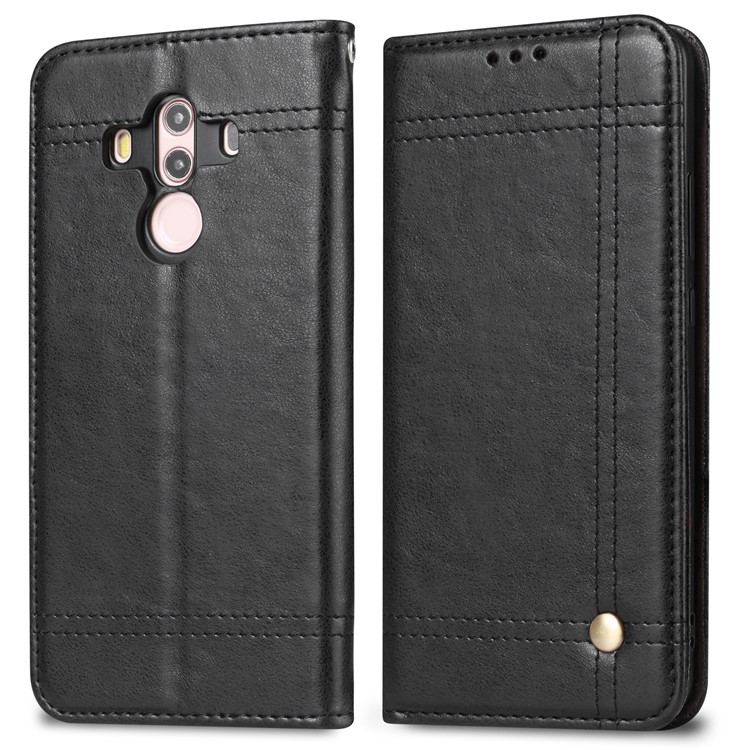 Magnetic Adsorption Vintage Wallet Leather Stand Case for Huawei Mate 10 Pro - Black-2