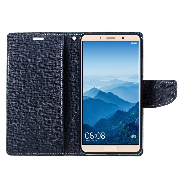MERCURY GOOSPERY Fancy Diary Leather Folio Flip Phone Cover for Huawei Mate 10 - Cyan-6