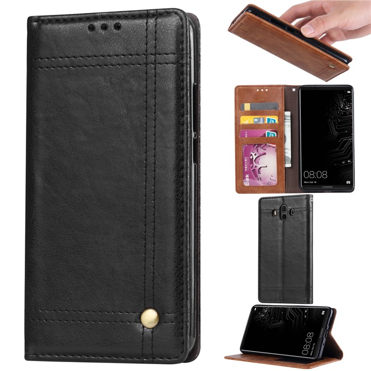 Retro Style Auto-absorbed PU Leather Wallet Stand Case for Huawei Mate 10 - Black-1