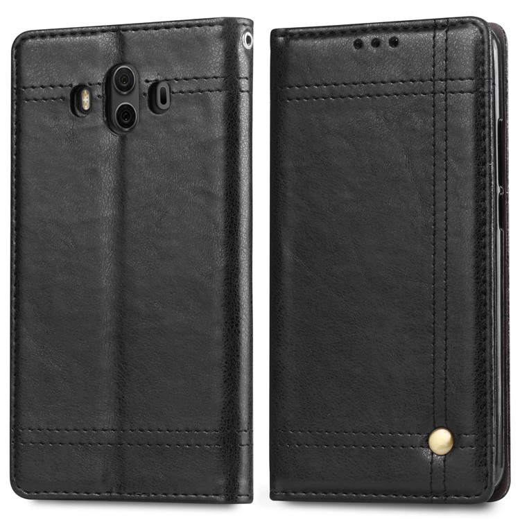Retro Style Auto-absorbed PU Leather Wallet Stand Case for Huawei Mate 10 - Black-2