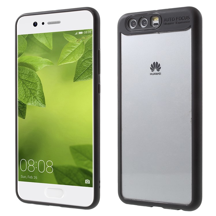 Silicone Edge + Crystal Acrylic Back Hybrid Shell Case for Huawei P10 Plus - Black-1