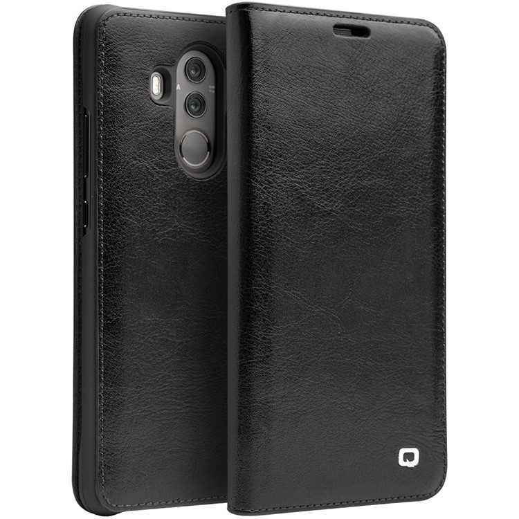 QIALINO Classic Genuine Leather Auto-wake/sleep Card Slot Cell Phone Case for Huawei Mate 10 Pro - Black-1