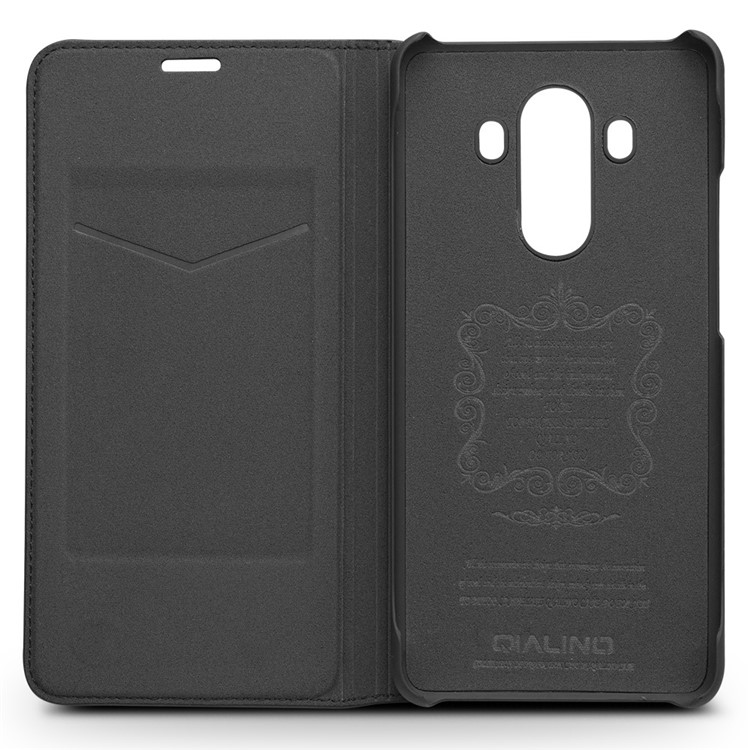 QIALINO Classic Genuine Leather Auto-wake/sleep Card Slot Cell Phone Case for Huawei Mate 10 Pro - Black-2