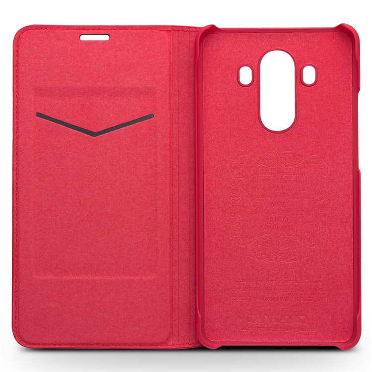 QIALINO Classic Genuine Leather Auto-wake/sleep Card Holder Cell Phone Case for Huawei Mate 10 Pro - Red-2