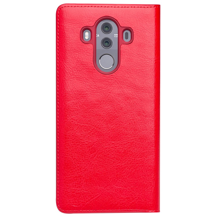 QIALINO Classic Genuine Leather Auto-wake/sleep Card Holder Cell Phone Case for Huawei Mate 10 Pro - Red-4