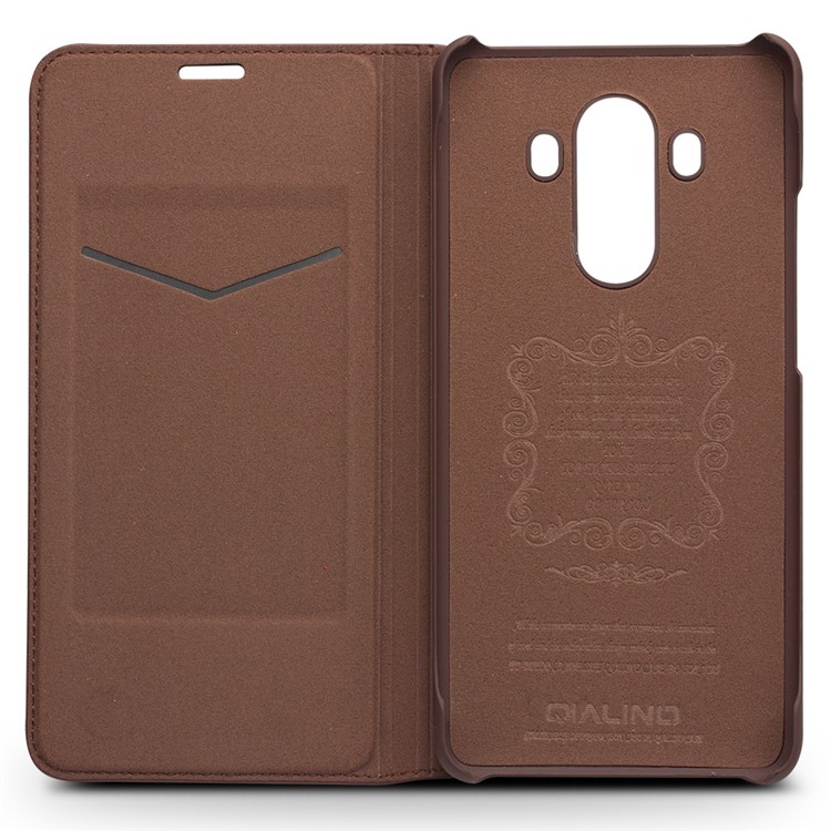QIALINO Classic Genuine Leather Auto-wake/sleep Card Slot Cell Phone Cover for Huawei Mate 10 Pro - Brown-2