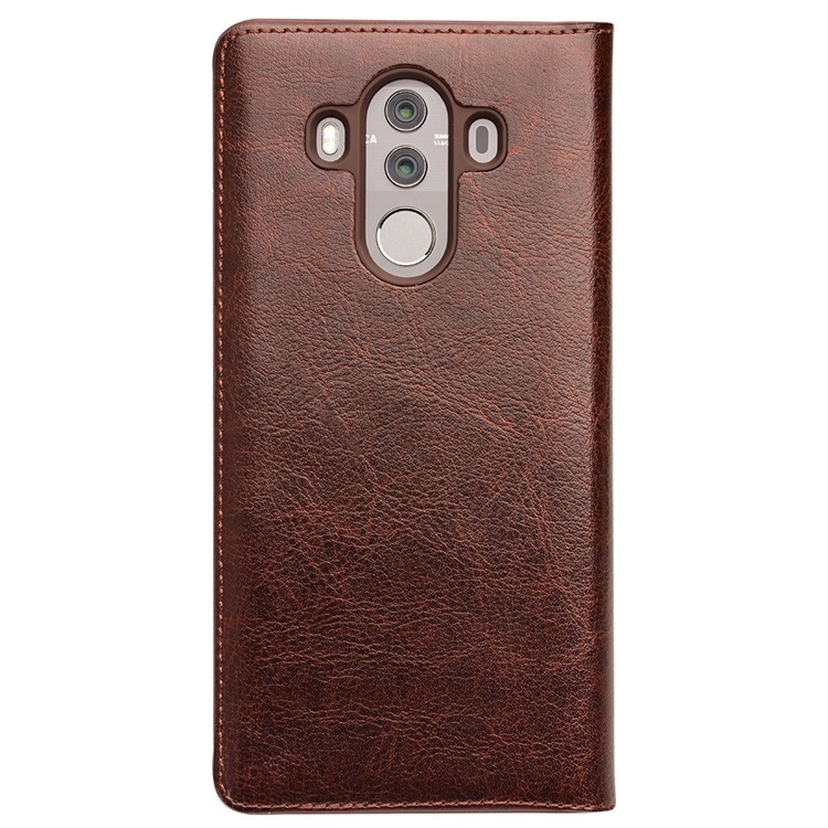 QIALINO Classic Genuine Leather Auto-wake/sleep Card Slot Cell Phone Cover for Huawei Mate 10 Pro - Brown-4