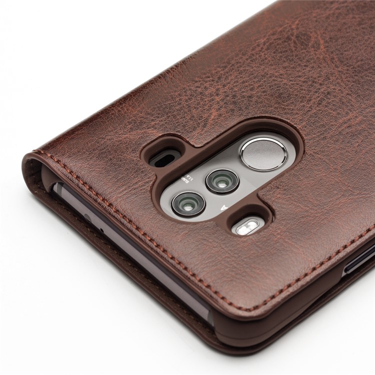 QIALINO Classic Genuine Leather Auto-wake/sleep Card Slot Cell Phone Cover for Huawei Mate 10 Pro - Brown-5