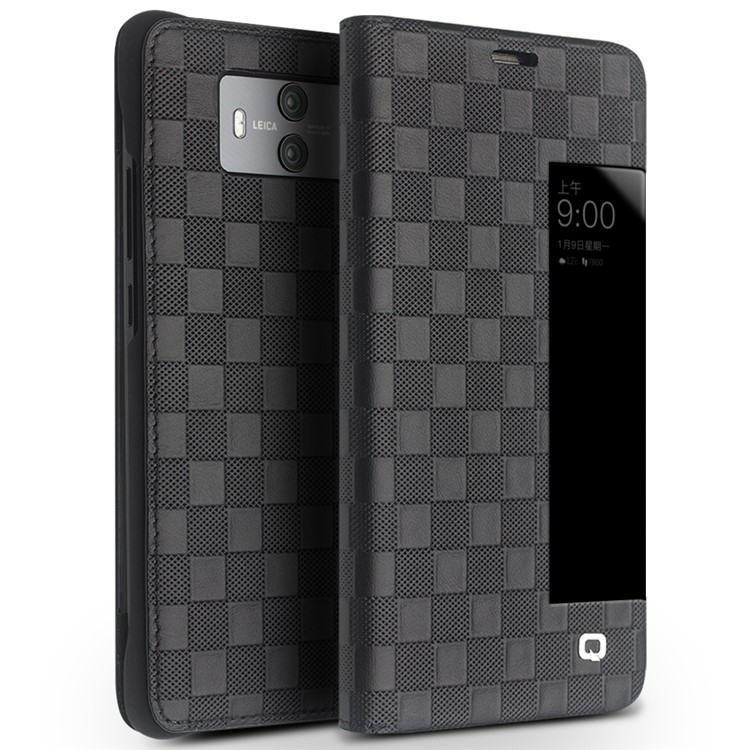 QIALINO Black Square Smart View Window Cowhide Leather Flip Cover Case for Huawei Mate 10 - Black-1