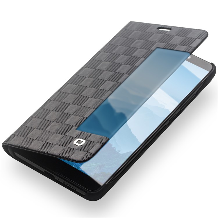 QIALINO Black Square Smart View Window Cowhide Leather Flip Cover Case for Huawei Mate 10 - Black-2