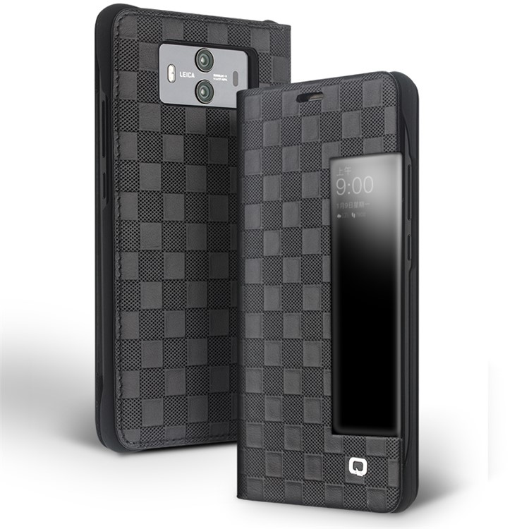 QIALINO Black Square Smart View Window Cowhide Leather Flip Cover Case for Huawei Mate 10 - Black-4