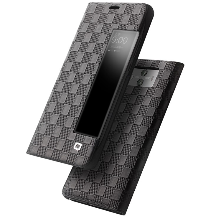 QIALINO Black Square Smart View Window Cowhide Leather Flip Cover Case for Huawei Mate 10 - Black-5