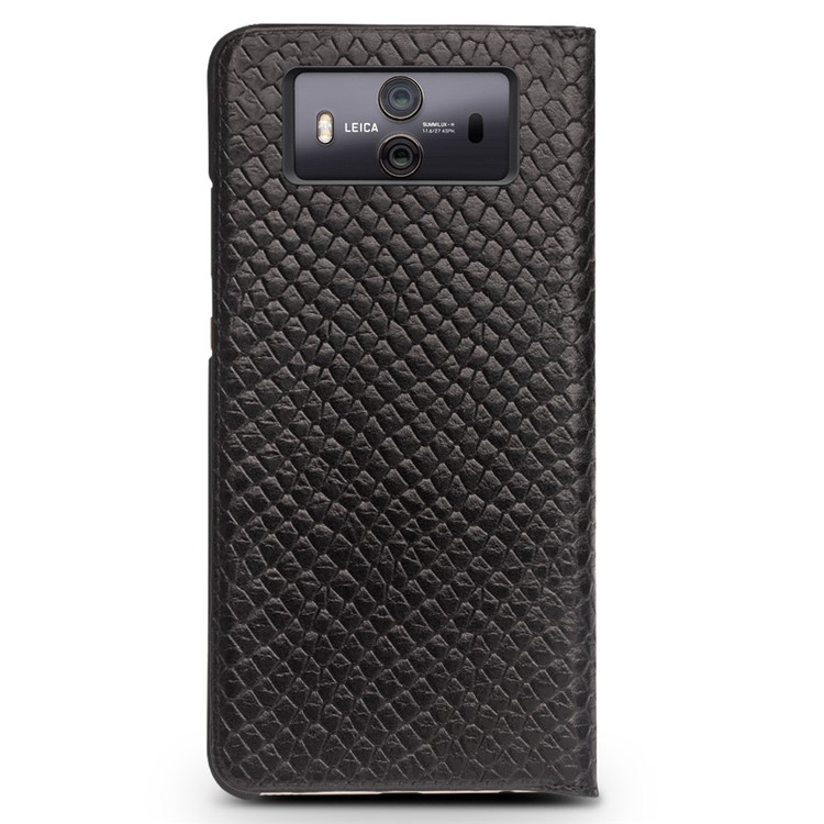 QIALINO Dragon Scale Texture View Window Cowhide Leather Smart Phone Case for Huawei Mate 10 - Black-3