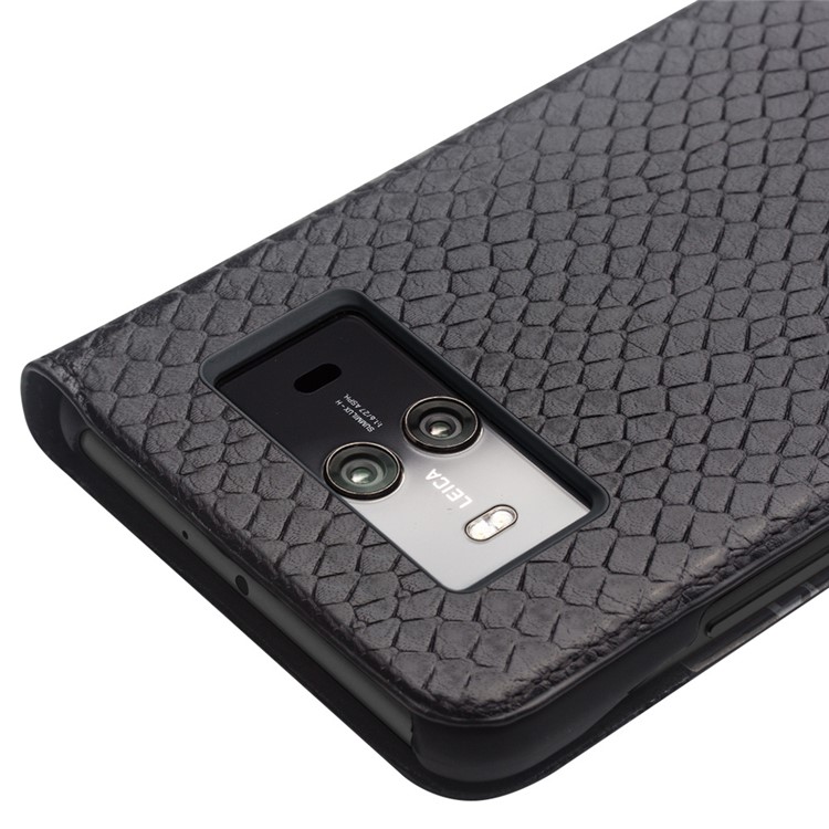 QIALINO Dragon Scale Texture View Window Cowhide Leather Smart Phone Case for Huawei Mate 10 - Black-5