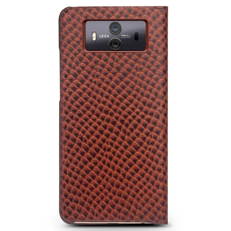 QIALINO Dragon Scale Texture View Window Smart Cowhide Leather Mobile Cover for Huawei Mate 10 - Brown-3