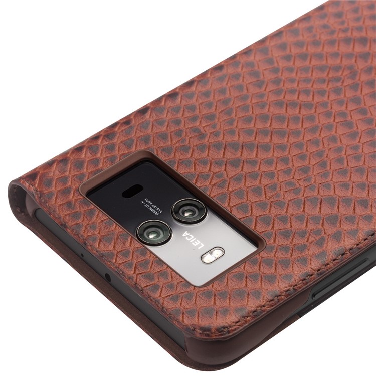 QIALINO Dragon Scale Texture View Window Smart Cowhide Leather Mobile Cover for Huawei Mate 10 - Brown-5