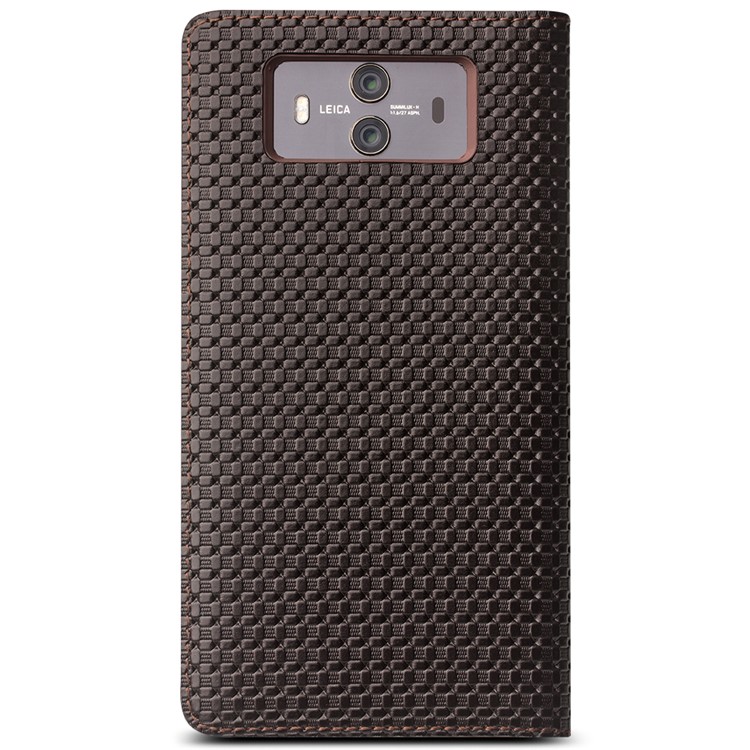 QIALINO Grid Pattern Smart View Window Genuine Leather Case for Huawei Mate 10 - Brown-4