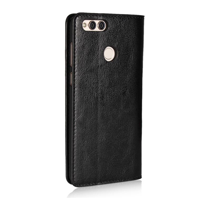 For Huawei Honor 7X Crazy Horse Genuine Leather Wallet Case with Stand - Black-3