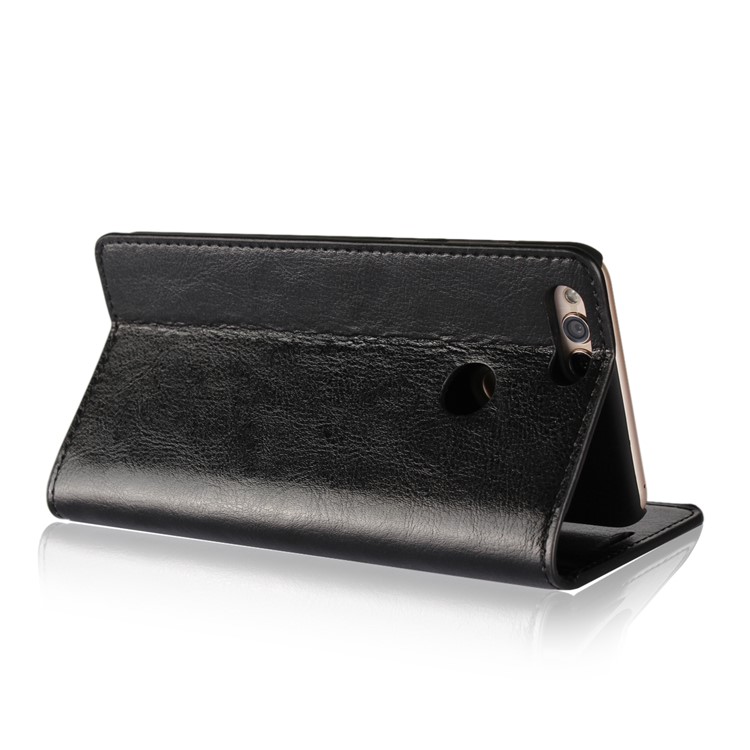 For Huawei Honor 7X Crazy Horse Genuine Leather Wallet Case with Stand - Black-4