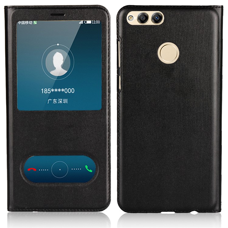 Dual View Window Slim Leather Protective Case for Huawei Honor 7X - Black-1
