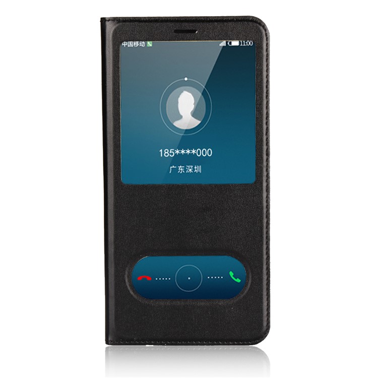 Dual View Window Slim Leather Protective Case for Huawei Honor 7X - Black-2