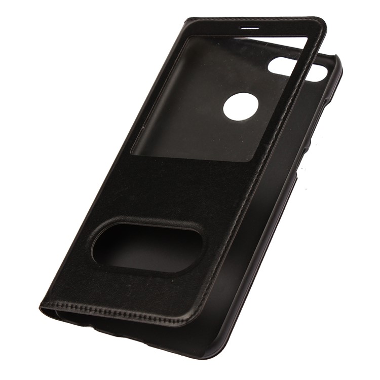Dual View Window Slim Leather Protective Case for Huawei Honor 7X - Black-5