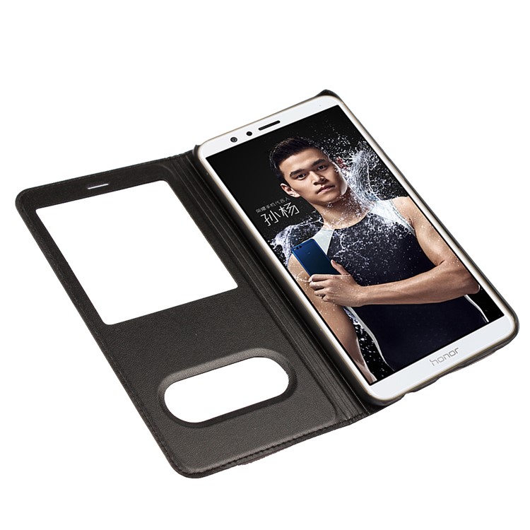 Dual View Window Slim Leather Protective Case for Huawei Honor 7X - Black-6