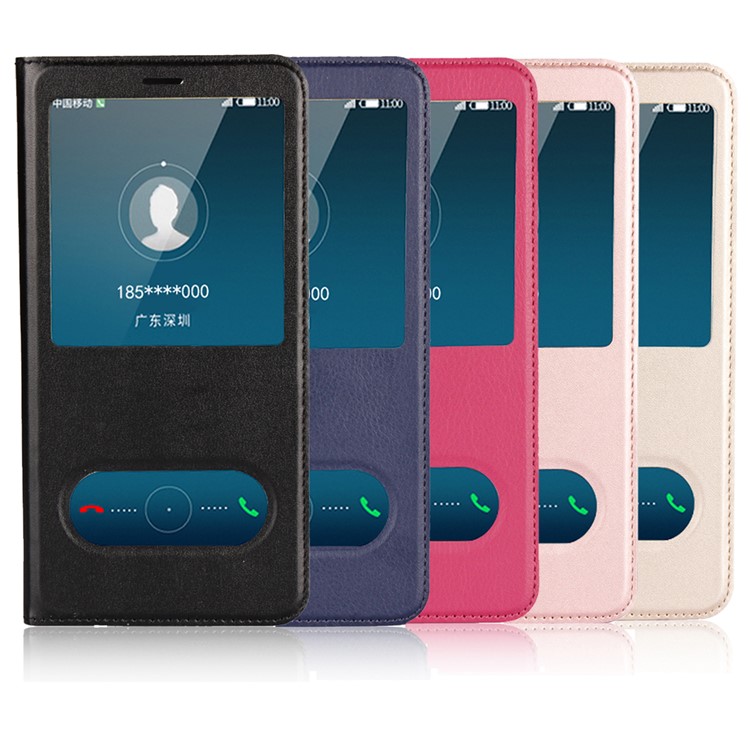 Dual View Window Slim Leather Protective Case for Huawei Honor 7X - Black-7